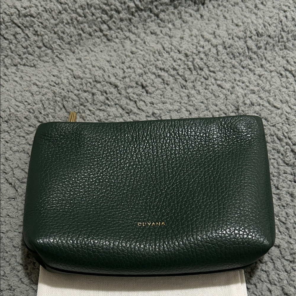 Cuyana Dark Green Leather Cosmetic Bag